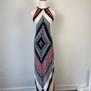 Elegant Navy and Coral Maxi Dress